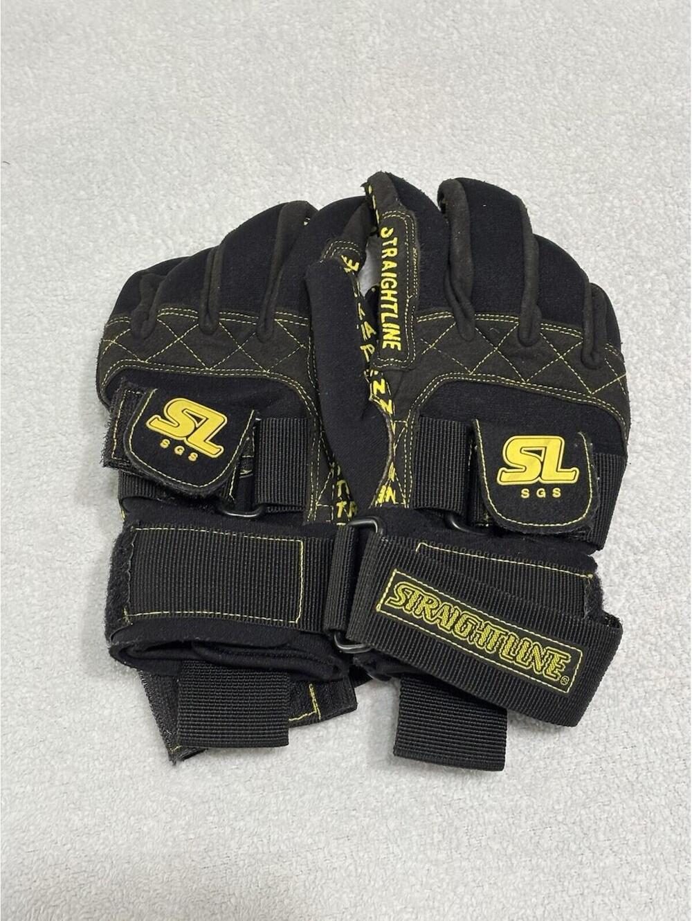 Straight Line Womens Water Ski Gloves Size MEDIUM Black Yellow Straightline
